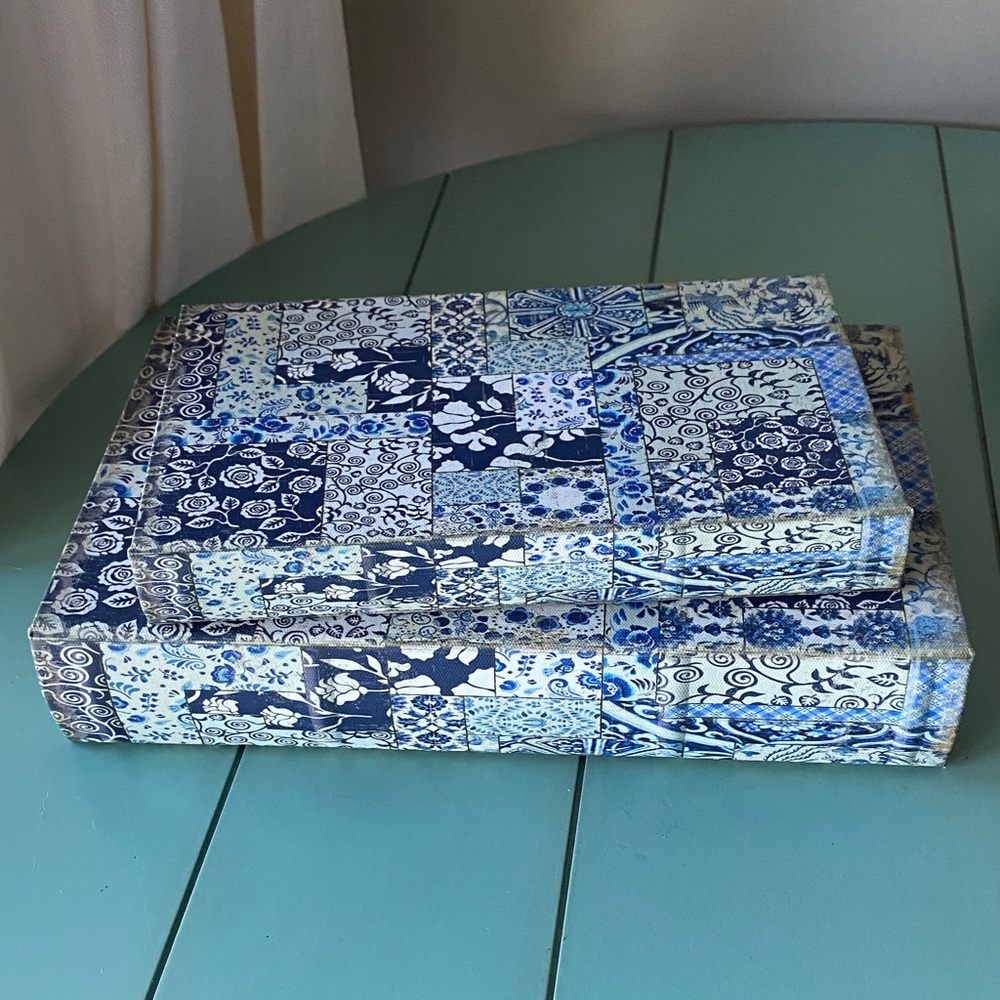 Book Blue and White Patterned Storage Boxes